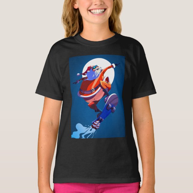 SKATEBOARD SANTA CLAUS SKATEBOARDING T-SHIRTS TEE  (Devant)