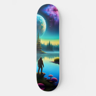 Skateboard Sasquatch Regarder les nébuleuses sur une planète 