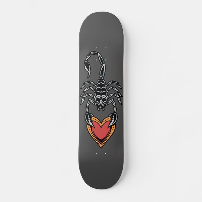 Skateboard Scorpion signe Zodiac Coeur amour gris foncé Éléga (Recto)