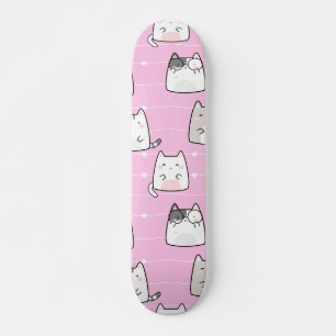 Skateboard Seamless Pattern Cute Kawaii Cats heart line