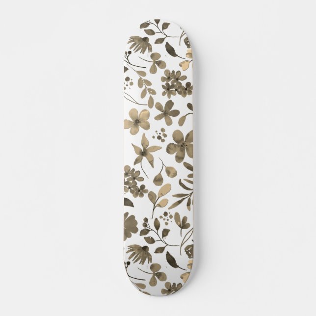 Skateboard Sépia tonique Vintage Floral Print (Devant)