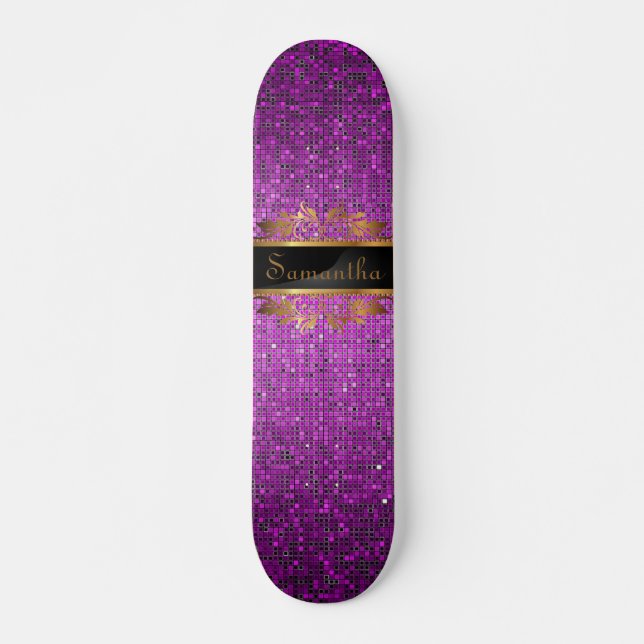Skateboard Séquin de Parties scintillant violet Disco Old Sch (Devant)