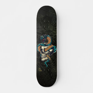 Skateboard Serpent à skis sur crâne imprimé sur bois
