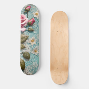 Skateboard Shabby Chic Roses Rose et dentelle