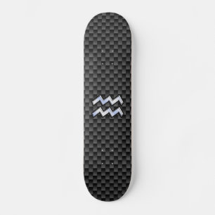 Skateboard Silver Aquarius Zodiac Symbol Carbon Fiber Style