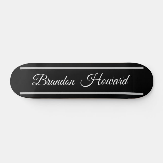 Skateboard Simple Elegant Noir Blanc Nom Personnalisé (Horz)