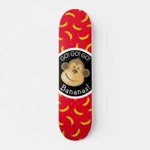 Skateboard Singe et Bananes Party Rouge et Noir