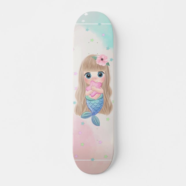 Skateboard Sirène de bébé, étoiles (Devant)