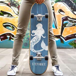 Skateboard Sirène de Blue Wood Beach avec nom personnalisé