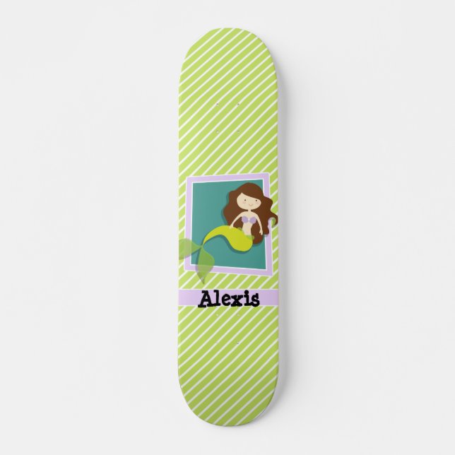 Skateboard Sirène; Graines de chaux vert et blanc (Devant)