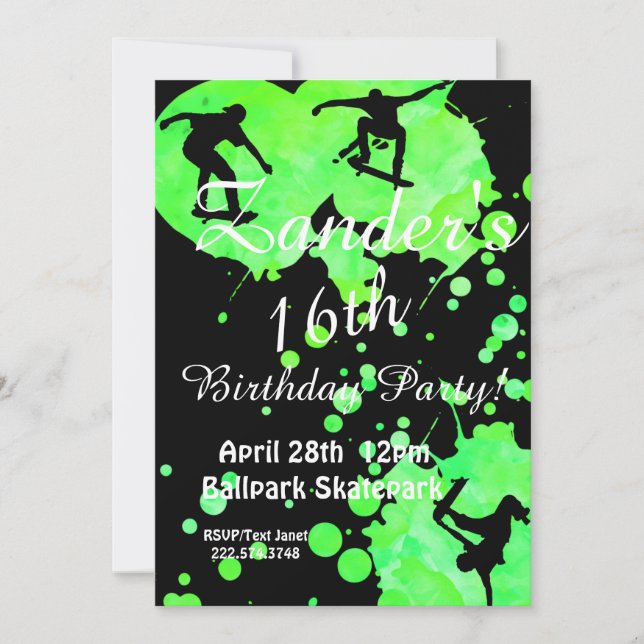 Skateboard Skate Park Invitation Anniversaire (Devant)