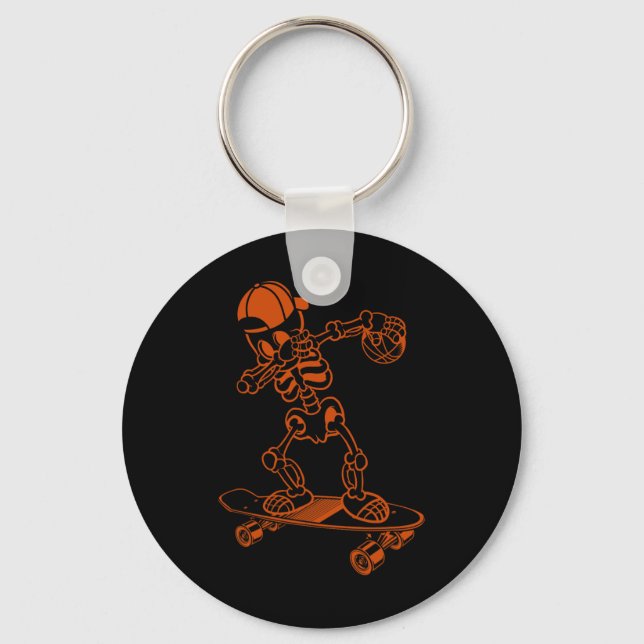 Skateboard Skeleton Cap Cool Trick Ollie  Keychain (Front)