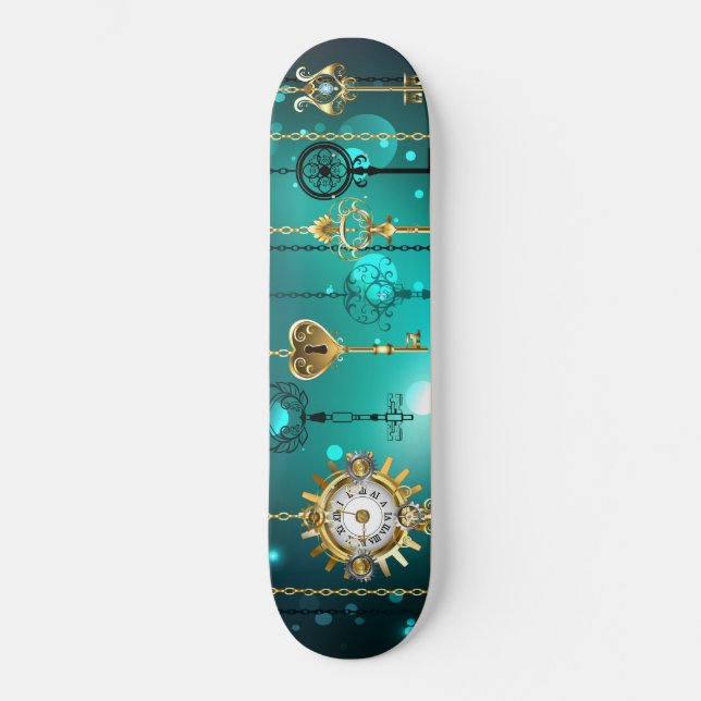 Skateboard Skeleton Keys on Green Background (Recto)
