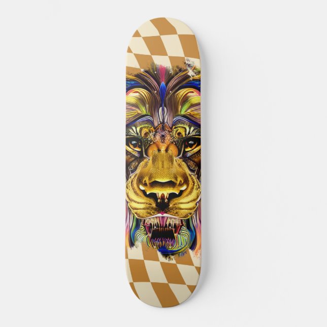 Skateboard Ski À damiers Retro Golden Lion (Recto)