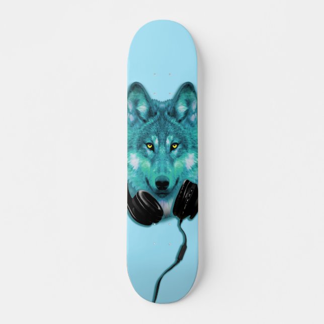 Skateboard Ski+Loup+Animal+Aquarelle+vert+bleu+mode (Devant)