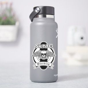 Skateboard Skull Black White 4" Kiss Cut Vinyl 