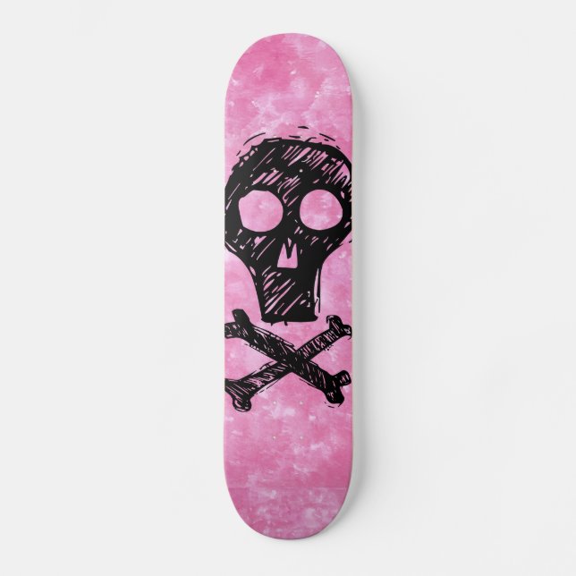 Skateboard Skull noir Pink skboard deck (Recto)