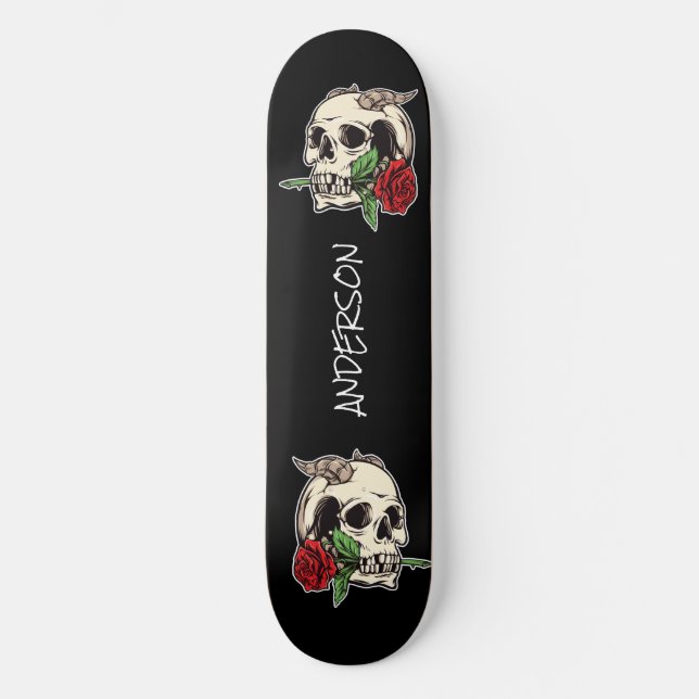skateboard Skull personnalisé et Rose (Recto)