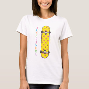 Skateboard smiling face pattern & custom name T-Shirt