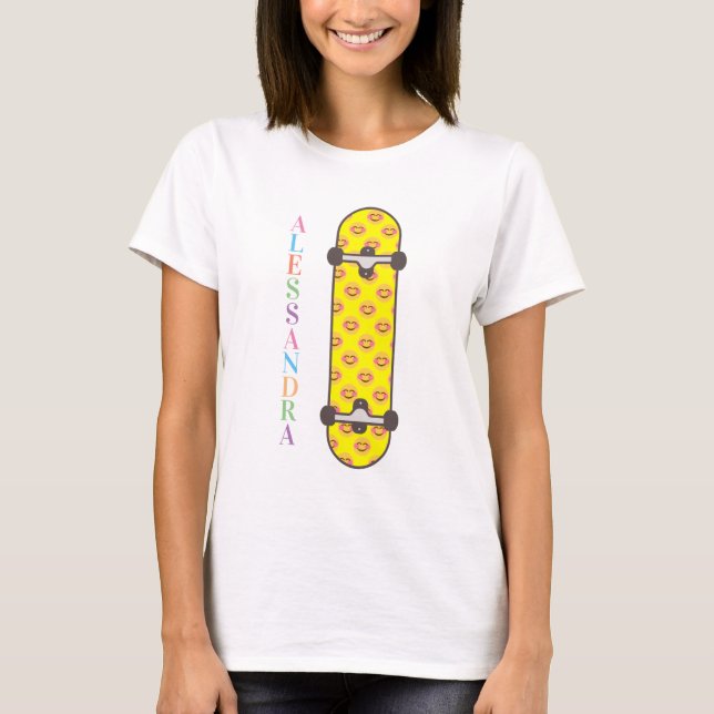 Skateboard smiling face pattern & custom name T-Shirt (Front)