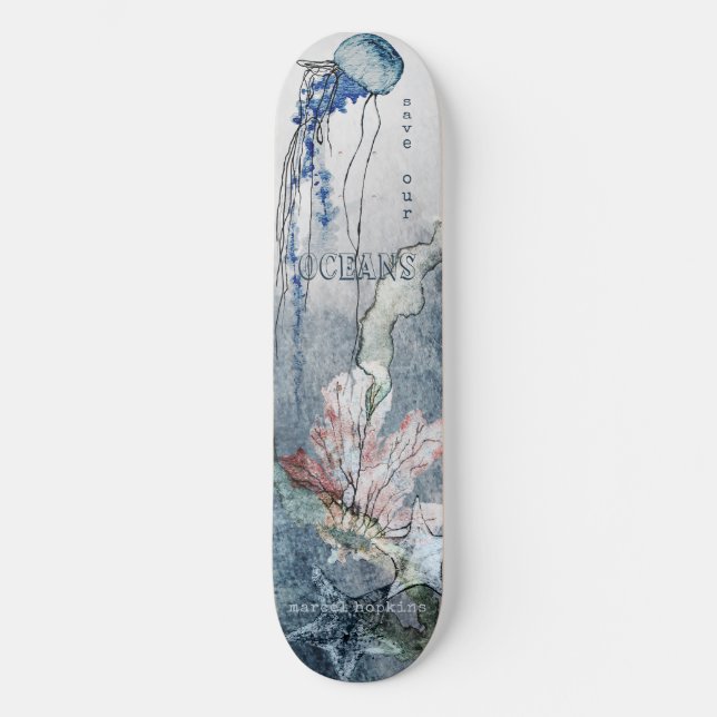 Skateboard Sous la mer Créatures aquarelle scène (Recto)