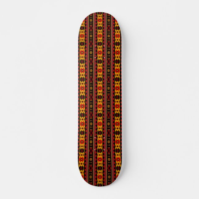 Skateboard Southwest Design Red Black Gold Tribal Motif (Devant)