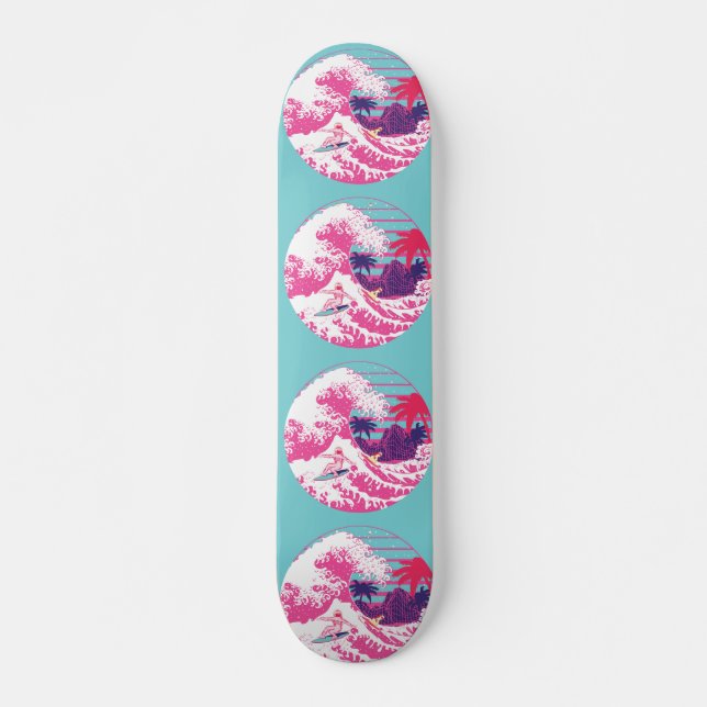 Skateboard Spaceman surfant La Grande vague rose (Devant)