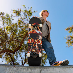 Skateboard Squelette rétro mort brûlant crâne en feu