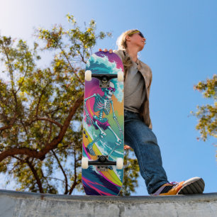 Skateboard Squelette Surfant Néon Coloré Été