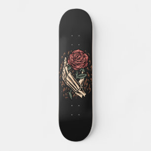Skateboard Squelette tenant à la main Rose Fleur gothique Flo