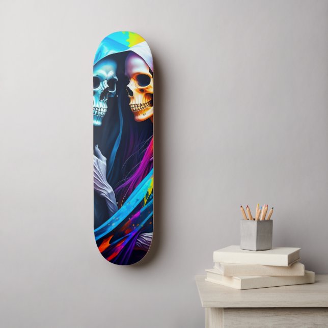 Skateboard Squelettes enveloppés dans un arc-en-ciel  (Art mural)