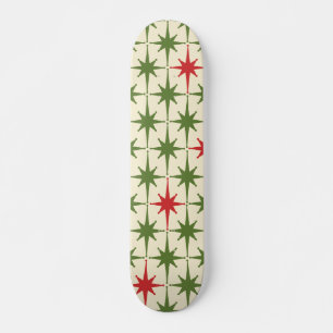 Skateboard Starbursts Moderne du Midsiècle Retro Crème Rouge 