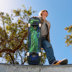 Skateboard Statue de la Liberté - Néon vert et néon bleu fonc