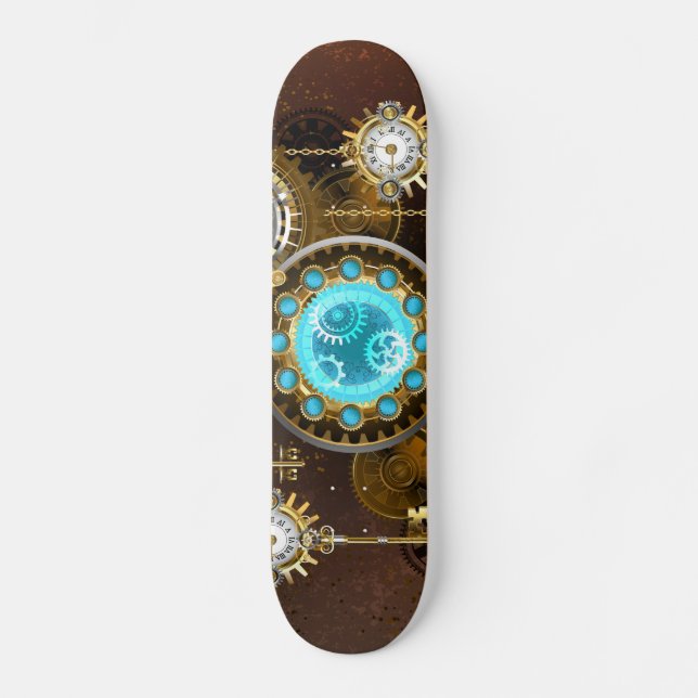 Skateboard Steampunk Arrière - plan rouillé avec des lentille (Recto)