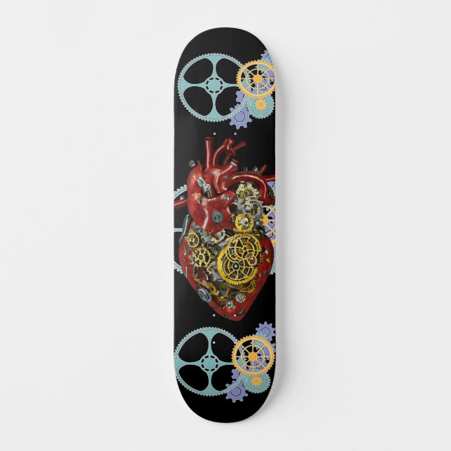 Skateboard Steampunk Coeur Humain Anatomie Sci Fi Art (Recto)