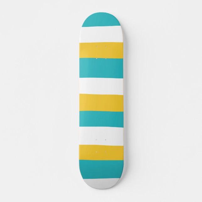 Skateboard Stripes inégales - Turquoise et Jaune (Devant)