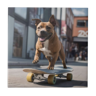 Skateboard Stunt: A Staffy on the Move Tile