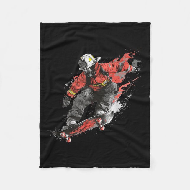Skateboard Stunts with This Cool Firefighter Fleece Blanket (Front)