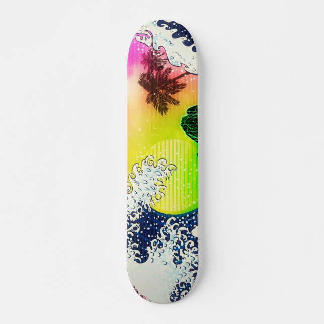 Skateboard Style années 80 La grande vague et palmiers (Devant)
