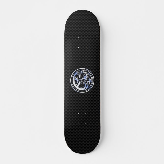 Skateboard Style Chrome badge Dragon sur Carbon Fibre Print (Devant)