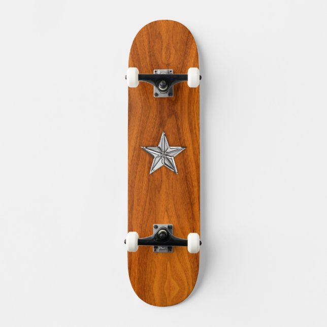 Skateboard Style Chrome Star nautique sur le plateau de teck (Recto)