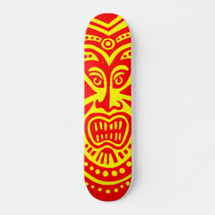 Skateboard Style Masque Tiki - Rouge sur Jaune (Rétro)