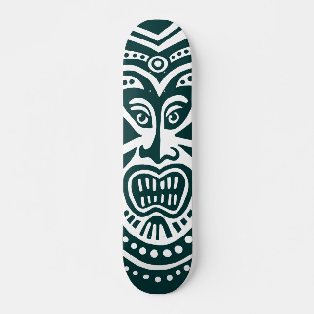 Skateboard Style Masque Tiki - Vert foncé sur blanc (Rétro) (Devant)