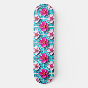 Skateboard 🌸 Style Moderne Floral Géométrique Rose Planche à