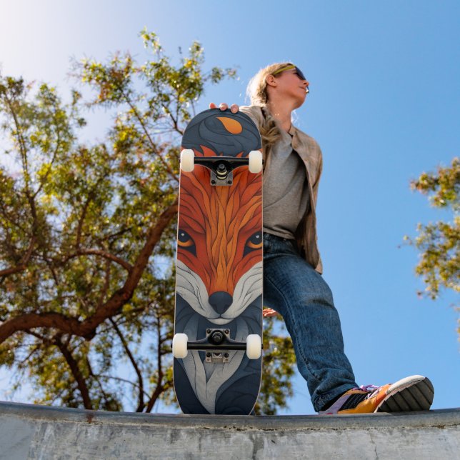 Skateboard Stylized Fox Illustration with Floral Background (Extérieur 1)