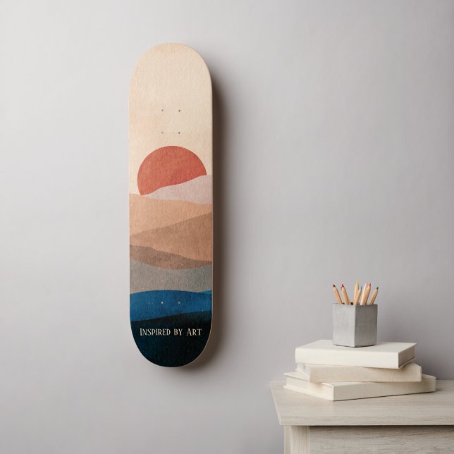 Skateboard Sundown in the mountains, Watercolor Art (Art mural)