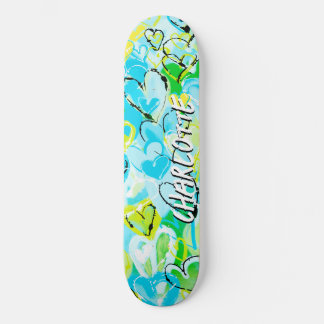 Skateboard Sunlit Serenity : Sky Blue & Yellow Graffiti Heart