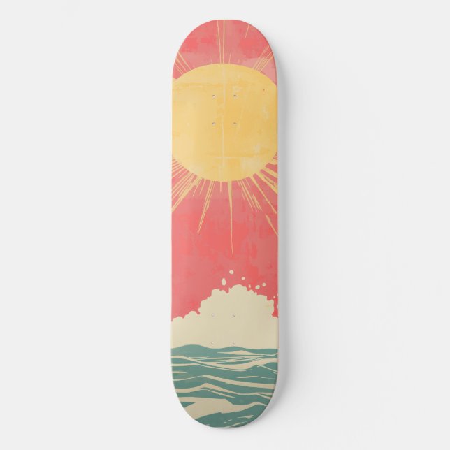 Skateboard Sunshine Sunrise Retro les années 70 Boho Yellow R (Recto)