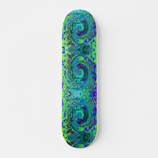 Skateboard Super Abstrait Retro Green et Blue Swirl (Devant)