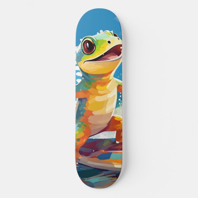 Skateboard Surf Gecko Riding Les Vagues (Recto)